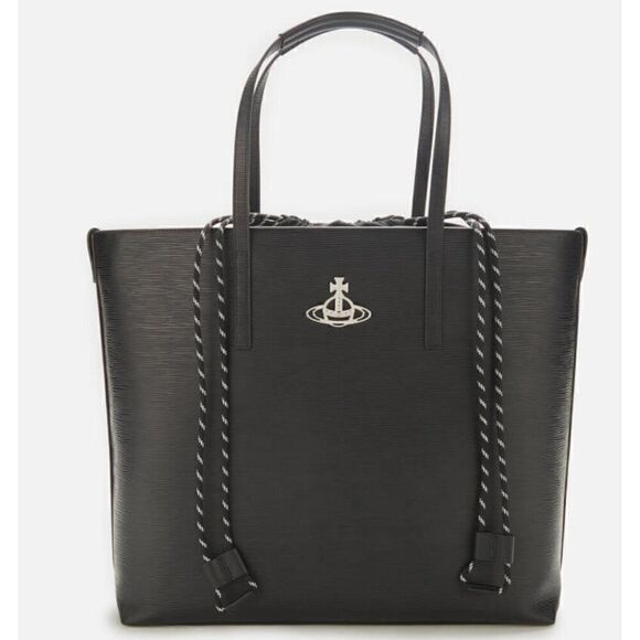 EUC Vivienne Westwood Womens Black Textured Polly Drawstring Vegan Tote Bag - Picture 4 of 12